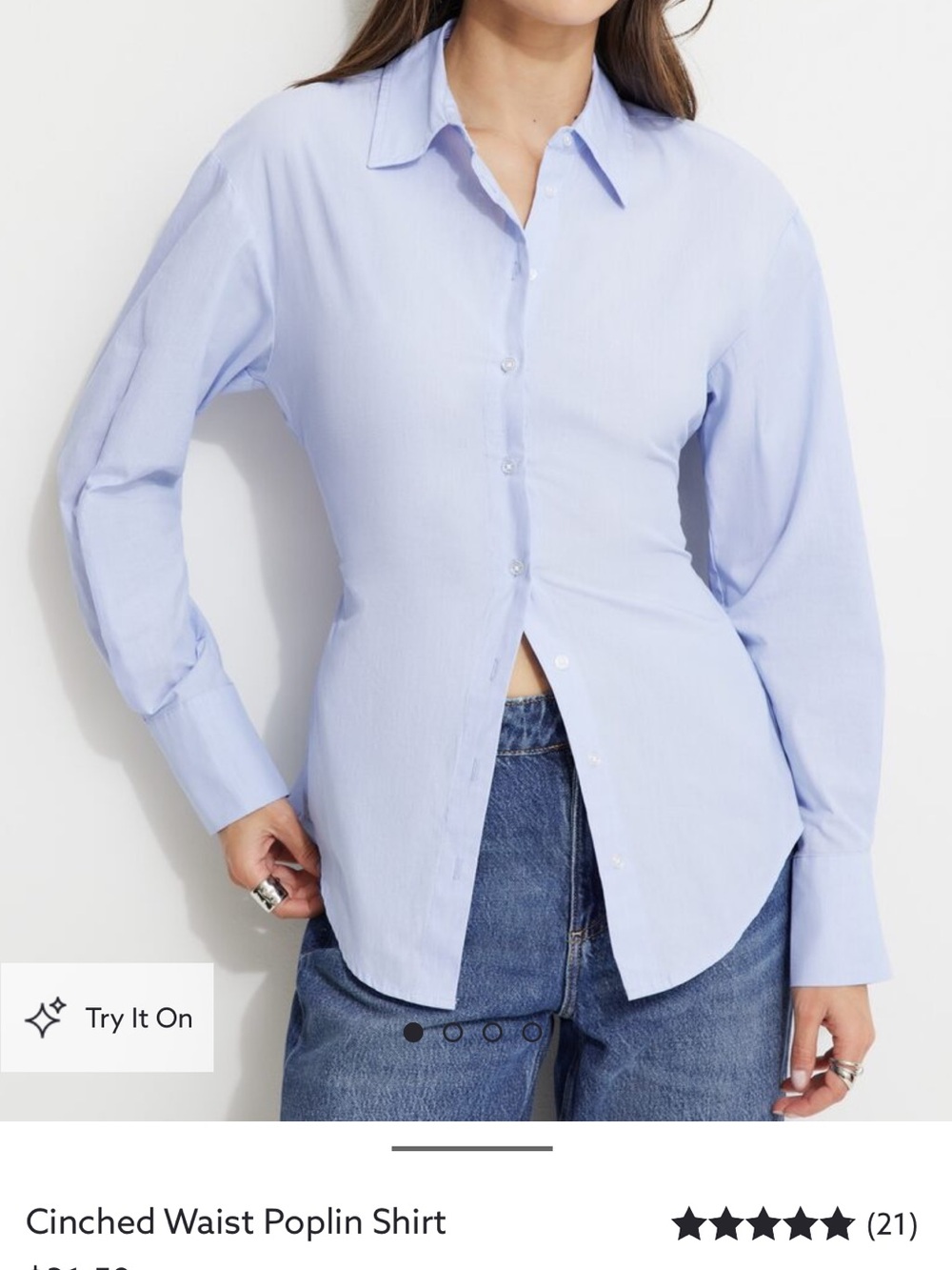 Dynamite Cinched Waist Poplin Shirt - Light Blue